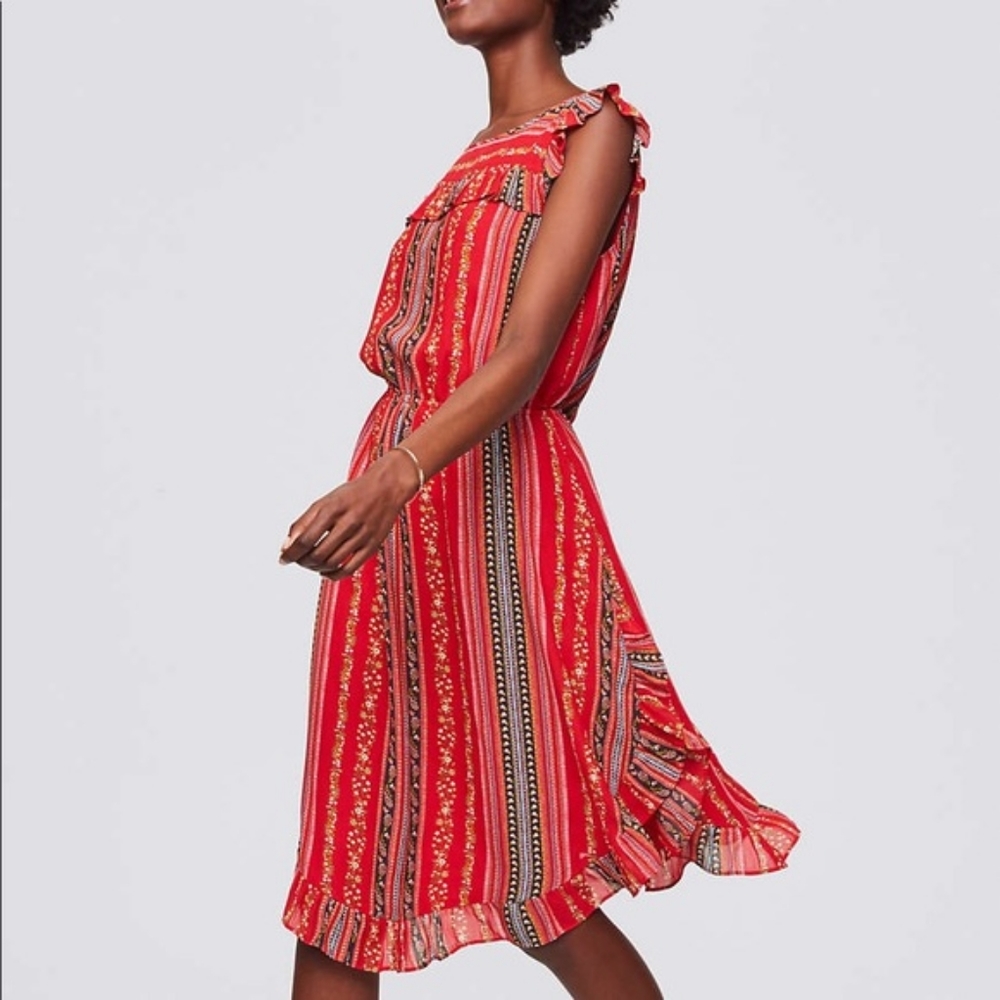 LOFT Sirena Red Ruffle Dress